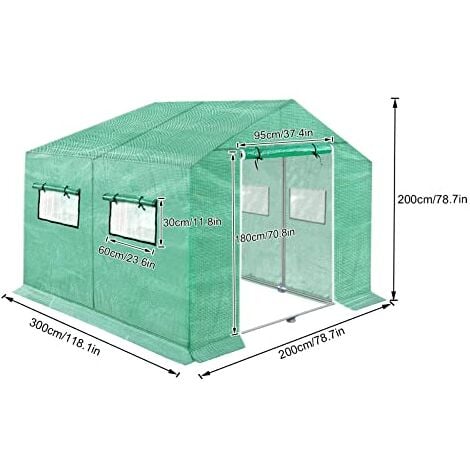 Gewächshaus 3x2x2m 6㎡ Foliengewächshaus HDPE+LDPE+Verzinktes Rohr Greenhouse mit Fenster Tomatenhaus Winterfest UV-Schutz Folienzelt Grün NAIZY