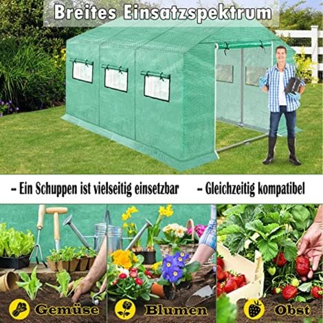 Gewächshaus 3x2x2m 6㎡ Foliengewächshaus HDPE+LDPE+Verzinktes Rohr Greenhouse mit Fenster Tomatenhaus Winterfest UV-Schutz Folienzelt Grün NAIZY