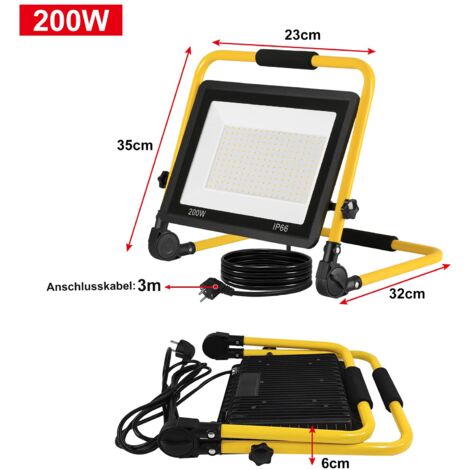 LED Baustrahler Arbeitsleuchte 200W 16000LM Warmweiß Austellenlampe LED ...