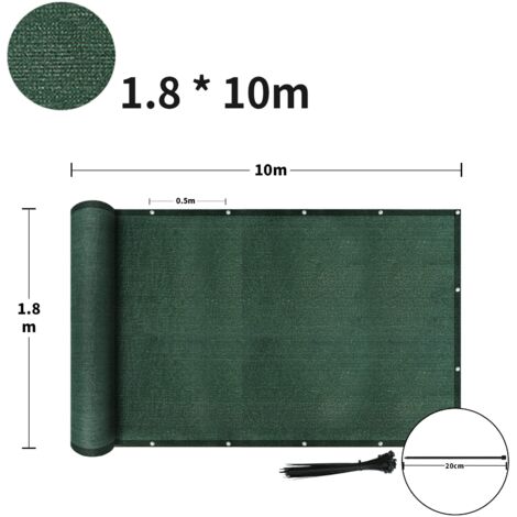 VOUNOT Schuttingscherm 1,5×10m, privacyschutting 150 g/m² HDPE Zonweringsnet, windscherm UV-bestendig Scheurvast, 85% zonwering, met gaten en kabelbinders, grijs