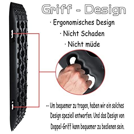 Sandbleche Offroad 2x Traktionsmatte Kunstoff Anfahrhilfe Recovery Board Tracks mit Aufbewahrungstasche Traktionsband Max. 10T Last Schwarz NAIZY