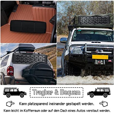 Sandbleche Offroad 2x Traktionsmatte Kunstoff Anfahrhilfe Recovery Board Tracks mit Aufbewahrungstasche Traktionsband Max. 10T Last Schwarz NAIZY