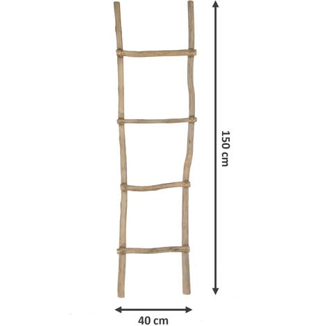 Escalera decorativa de madera de teca natural - 150 x 40 cm - Escalera de  madera decoración armario