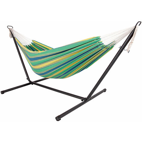 Hamaca Doble Con Estructura Para Exteriores - 285x120 Cm - Soporta 150 Kg - Tela Jungle Stripe