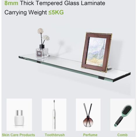 S'AFIELINA Glass Bathroom Shelves, Wall Mounted Bathroom Shelf 8MM Thick Tempered Glass Shelf for Kitchen Living Room and Toilet, 43CM 1 Pack