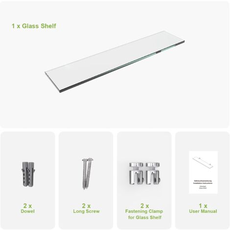 S'AFIELINA Glass Bathroom Shelves, Wall Mounted Bathroom Shelf 8MM Thick Tempered Glass Shelf for Kitchen Living Room and Toilet, 43CM 1 Pack