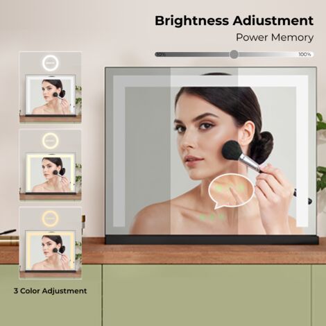 S'AFIELINA Dressing Table Mirror with LED Lights Dimmable Hollywood Vanity Mirror with 3 Color lights, 500x420x120mm, Black