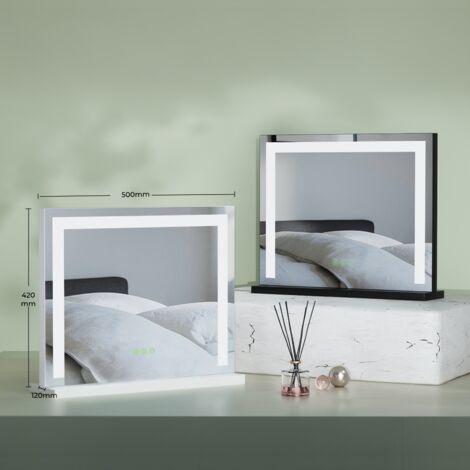 S'AFIELINA Dressing Table Mirror with LED Lights Dimmable Hollywood Vanity Mirror with 3 Color lights, 500x420x120mm, Black