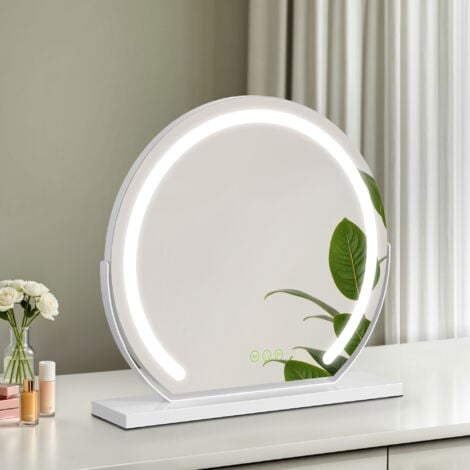 S'AFIELINA LED Hollywood Makeup Mirror for Dressing Table 180°Rotation Round White 400mm Small Vanity Lighted Mirror