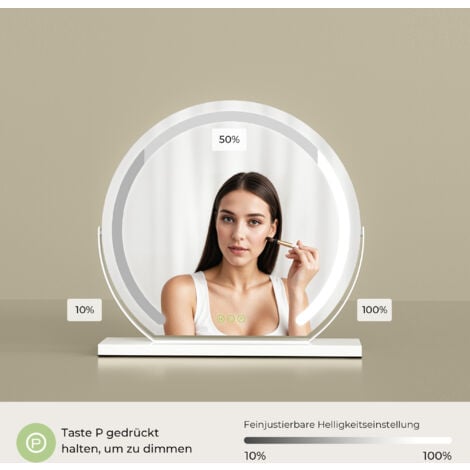 S'AFIELINA LED Hollywood Makeup Mirror for Dressing Table 180°Rotation Round White 500mm Large Vanity Lighted Mirror