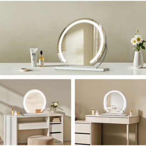 S'AFIELINA LED Hollywood Makeup Mirror for Dressing Table 180°Rotation Round White 500mm Large Vanity Lighted Mirror