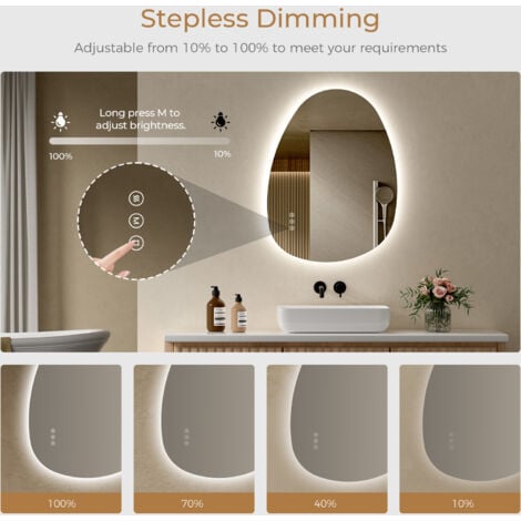 S'AFIELINA Asymmetrical Bathroom Mirror with Dimmable LED 3 Lighting Modes Lights 60x45cm Latest Fashion Illuminated Vanity Mirror