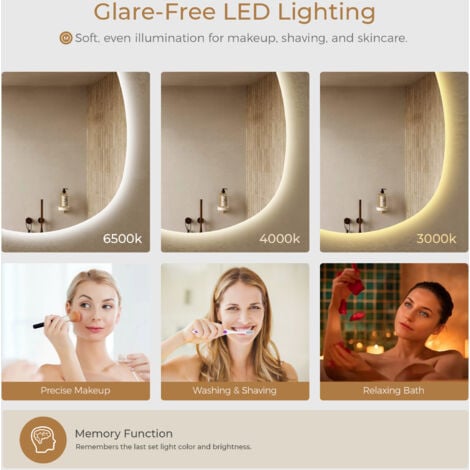 S'AFIELINA Asymmetrical Bathroom Mirror with Dimmable LED 3 Lighting Modes Lights 60x45cm Latest Fashion Illuminated Vanity Mirror