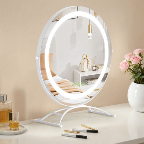 S AFIELINA Hollywood Vanity Mirror 360 Rotation Dressing Makeup Mirror Round 50cm 3 Colors Dimmable Adjustable Brightness White