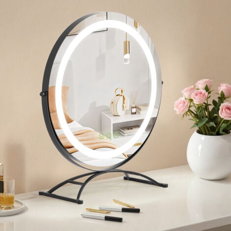 S AFIELINA Hollywood Vanity Mirror 360 Rotation Dressing Makeup Mirror Round 50cm 3 Colors Dimmable Adjustable Brightness Black