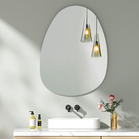 S'AFIELINA Asymmetrical Wall Mirror 75 x 55cm, Decorative Wall Mirror for Home, Irregular Round Mirror for Washroom Bedroom Living Room Hallway