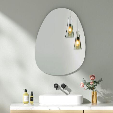 S'AFIELINA Asymmetrical Wall Mirror 60 x 45cm, Decorative Wall Mirror for Home, Irregular Round Mirror for Washroom Bedroom Living Room Hallway