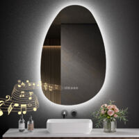 S'AFIELINA Bathroom LED Mirror 85 x 50 cm Asymmetrical with Bluetooth, 3 Colors Dimmable Light, Time, Temperature, Anti-Fog, Memory Function