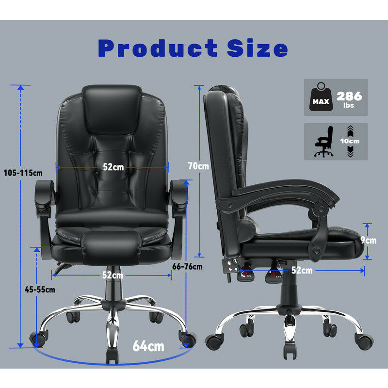 HGTRH Sedia Ufficio Ergonomica Posturale, Regolabile, Con Poggiatesta E Supporto Lombare, Braccioli Schienale Alto, Nero