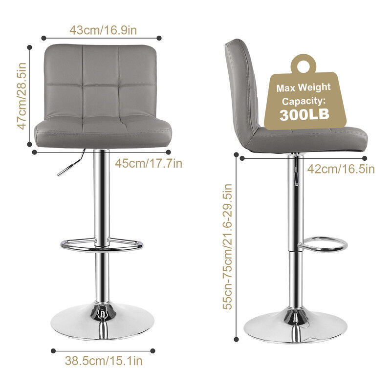 Ya-Home Set di 2 Sgabelli Cucina in Velluto, Sgabello Regolabili, Sgabello Alto con Schienale per Isola Cucina/Ristorante, Grigio