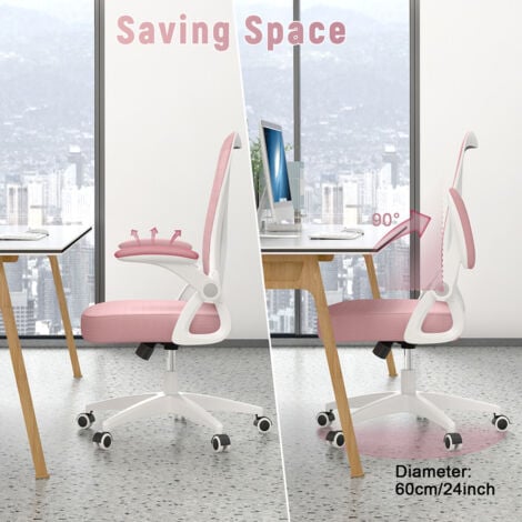 Sedia da Ufficio - bigzzia Poltrona Ergonomica in Rete Traspirante con Supporto Lombare, Schienale Reclinabile e Altezza Regolabile - Rosa