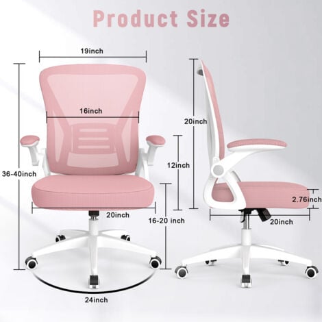 Sedia da Ufficio - bigzzia Poltrona Ergonomica in Rete Traspirante con Supporto Lombare, Schienale Reclinabile e Altezza Regolabile - Rosa
