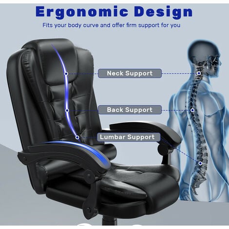 Sedia da Ufficio Ergonomica - BIGZZIA Poltrona Direzionale con Sedile Largo - Sedia Ufficio Reclinabile con Braccioli Imbottiti et Altezza Regolabile - Rotelle Silenziose - Nero