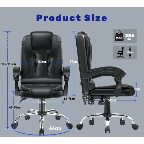 Sedia da Ufficio Ergonomica - BIGZZIA Poltrona Direzionale con Sedile Largo - Sedia Ufficio Reclinabile con Braccioli Imbottiti et Altezza Regolabile - Rotelle Silenziose - Nero