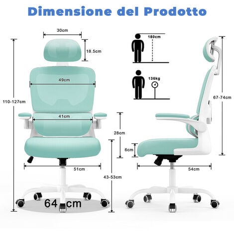 Sedia Ufficio Ergonomica Bigzzia Poltrona Ufficio con Supporto