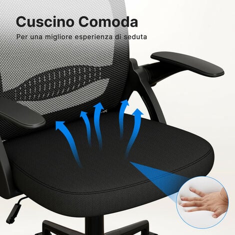 Sedia Ufficio - BIGZZIA Sedia Scrivania con Supporto Lombare - Poltrona Ufficio in Rete Traspirante - Sedia da Ufficio Ergonomica Braccioli e Altezza Regolabili - Nero