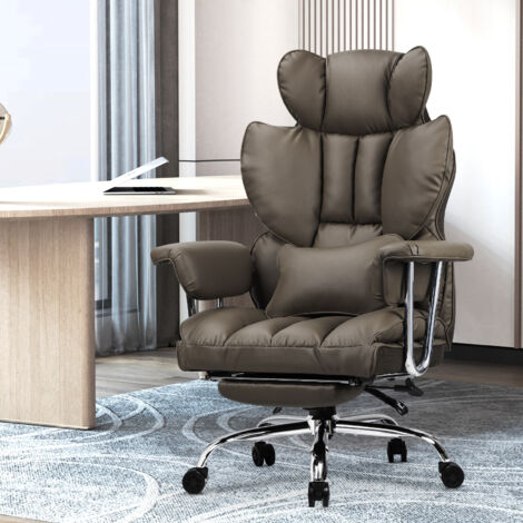 Sedia Da Ufficio Ergonomica In Pelle PU, Braccioli, Poggiapiedi, Schienale Alto Regolabile - Portata 100 Kg, Colore Arancione