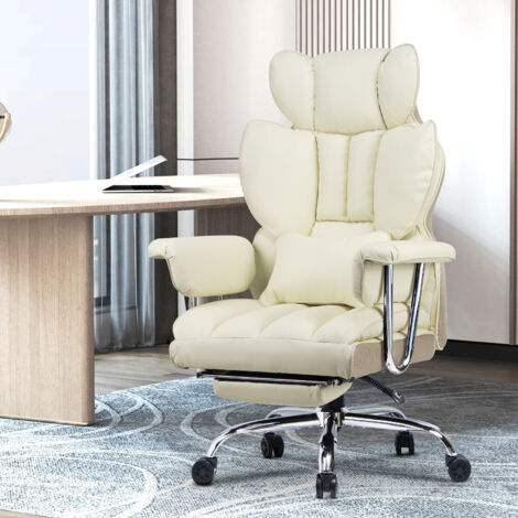 Sedia Da Ufficio Ergonomica In Pelle PU, Braccioli, Poggiapiedi, Schienale Alto Regolabile - Portata 100 Kg, Colore Arancione