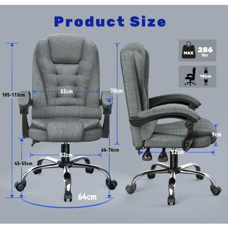 Sedia Ufficio Ergonomica BAKAJI | Altezza Regolabile 38-58 Cm | Schienale 41 Cm | Seduta Imbottita PU | Ruote E Base Girevole 360° | Grigio Moderno