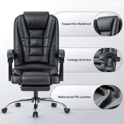 Sedia da ufficio direzionale in pelle PU - Sedia da scrivania ergonomica per computer da casa con schienale alto con ottomana, sedia girevole girevole per studio di lavoro per adulti