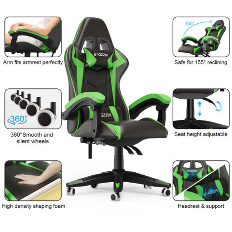 Sedia Da Gaming Bigzzia - Ergonomica Con Cuscino Lombare E Poggiatesta Regolabile | Per PC E Ufficio (Bianca) - Foto 10