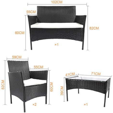 Set di Mobili da Giardino,Bigzzia Salottino in Rattan 4 Sedili con Tavolino da Caffè (Nero)