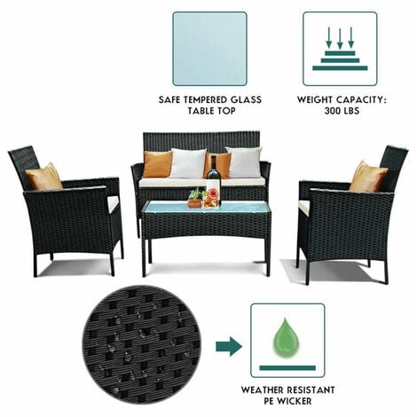 Set di Mobili da Giardino,Bigzzia Salottino in Rattan 4 Sedili con Tavolino da Caffè (Nero)