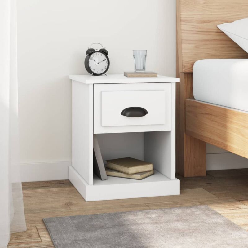 Comodino con cassetto Tavolini da notte Cassettiera Camera da Letto  Mobiletto Design Moderno Bianco 39x39x47,5 cm in Legno Multistrato  VXN941522 MaisonChic