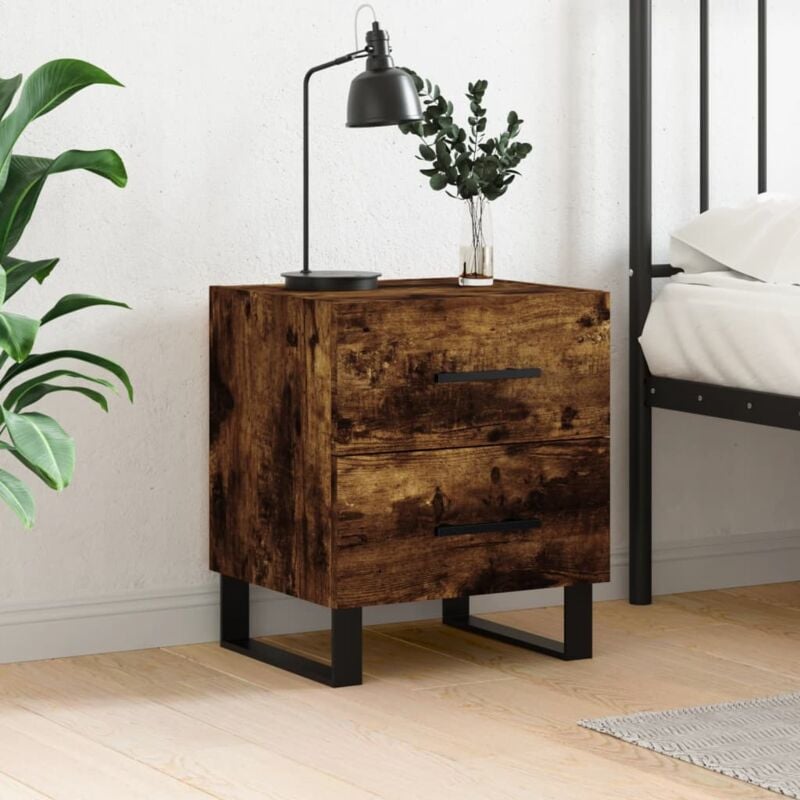 Rocco - Comodino da design in legno con 2 cassetti. Comodino contemporaneo,  tavolino da divano o scrivania in stile industrial con piedi in pegno di  pino laccato.