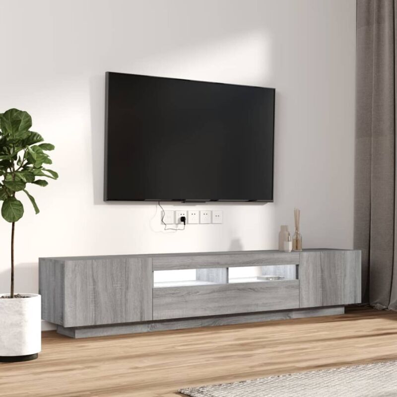 Set 2 Mobili Porta TV,Scandinavo,Tavolino TV con Luci LED Grigio Sonoma  Legno Multistrato -MC63063