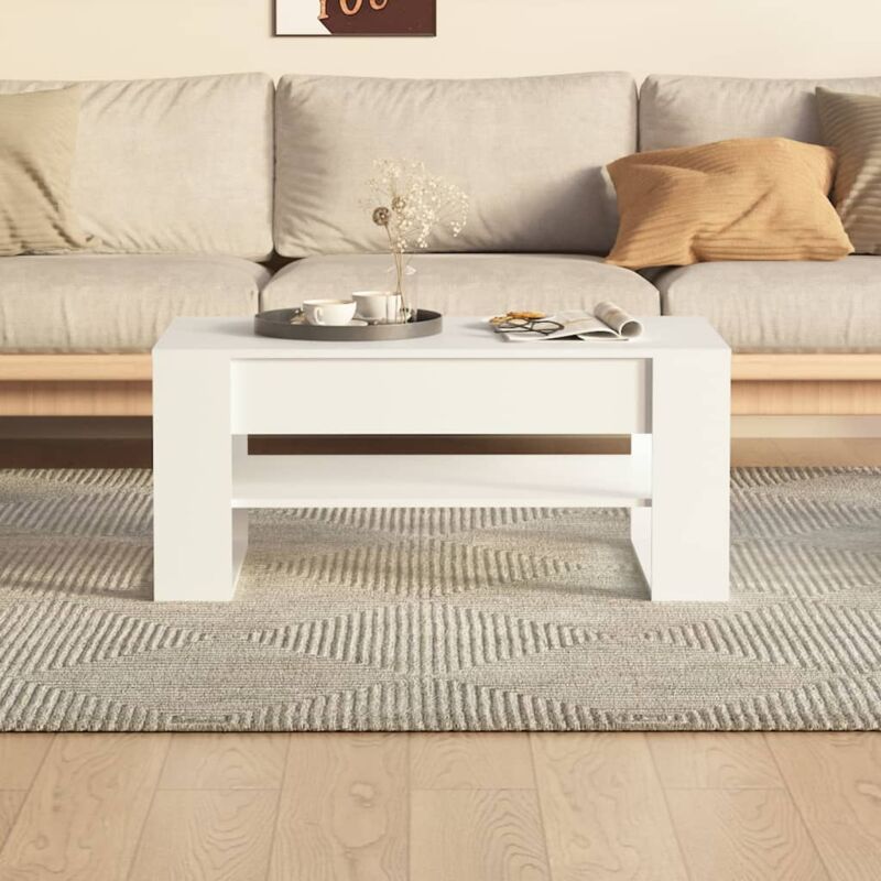 Tavolino da Salotto，Tavolino da caffè，Tavolino basso Bianco 102x55x45 cm  Legno Multistrato ASFV381079 MaisonChic