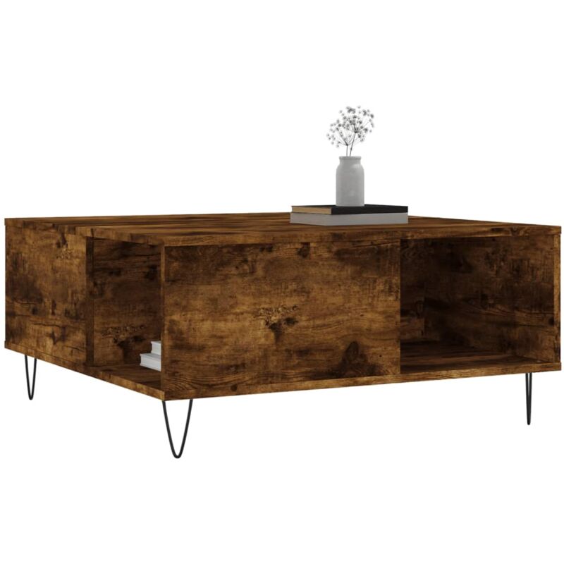 Tavolino da Salotto Moderno,Tavolino Caffè,Tavolino Consolle Rovere Fumo  80x80x36,5 cm Legno Multistrato -BN49607