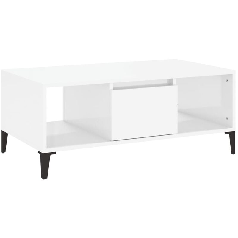 Tavolino Salotto，Tavolino da caffè，Tavolino basso Bianco Lucido 90x50x36,5  cm Legno Multistrato ASFV369308 MaisonChic