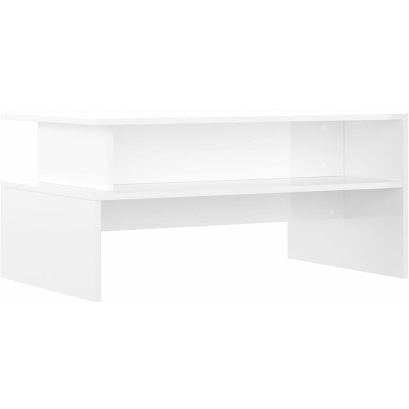 Tavolino Salotto，Tavolino da caffè，Tavolino basso Bianco Lucido 90x55x42,5  cm Legno Multistrato ASFV561881 MaisonChic