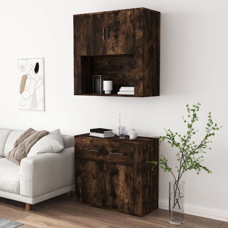 Credenza bassa,Armadietto,Mobile da Cucina Rovere Fumo in Legno Multistrato  -BY74423