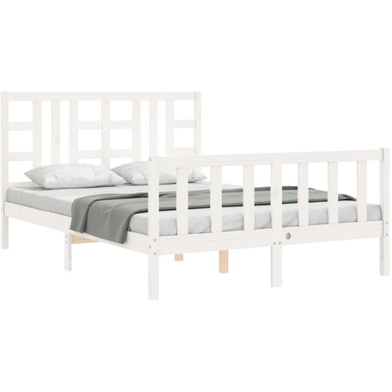 Struttura Letto per adulti,Telaio del letto,Giroletto con Testiera Metallo  Bianco 140x190 cm QSW70519