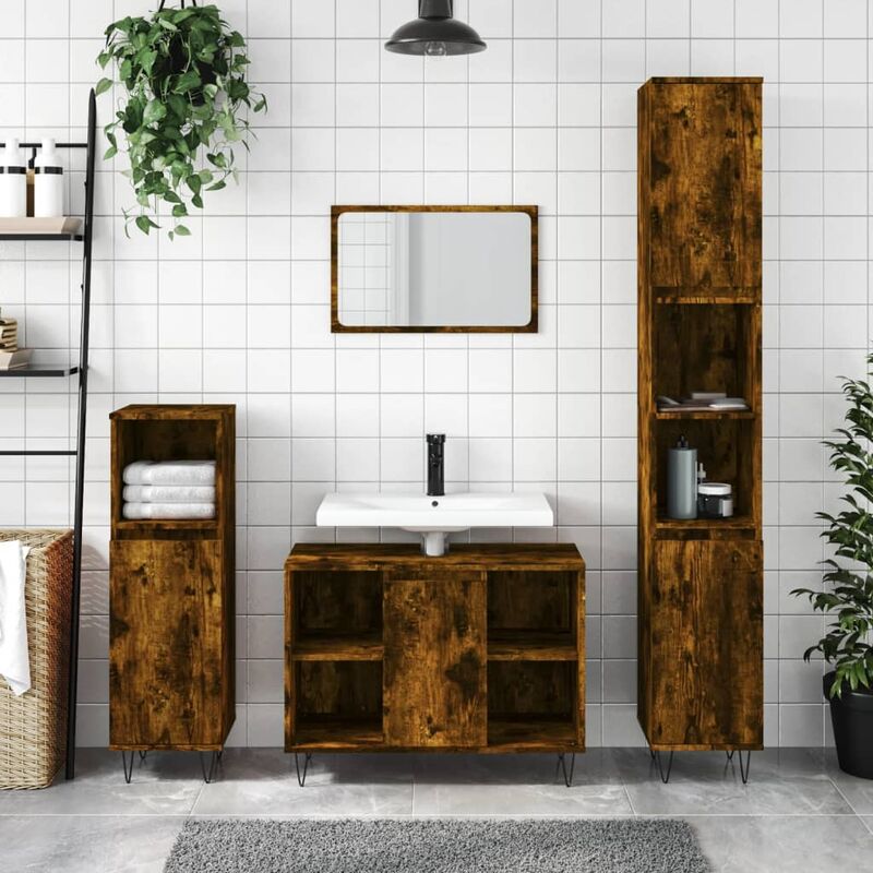 2 pz Armadietti a Parete，Armadietto a Muro，Mobiletto da bagno，Credenza  Rovere Marrone in Legno