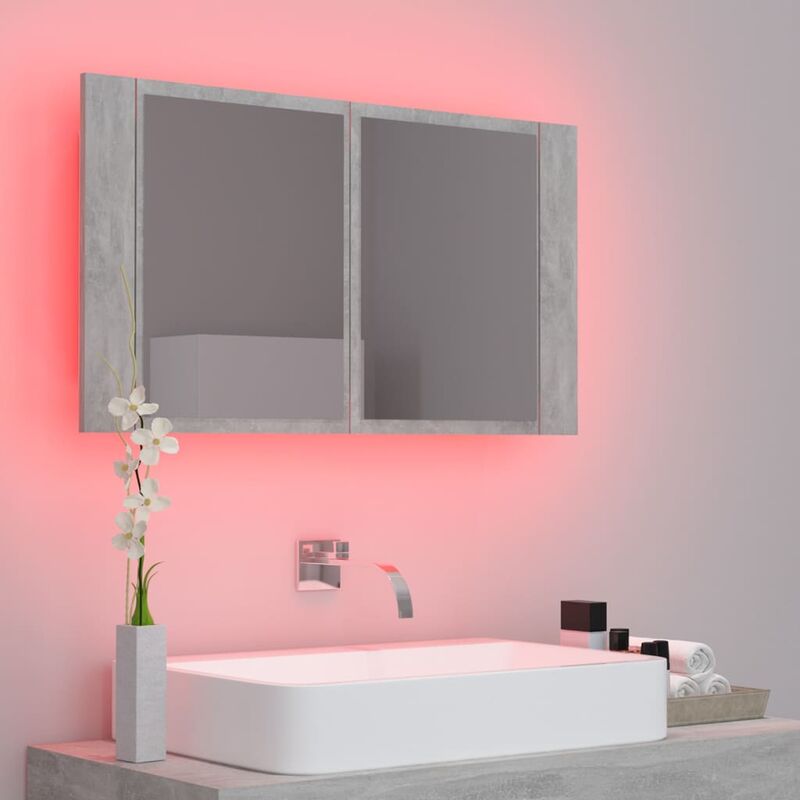 Armadietto a Specchio Bagno con Luci LED Specchio Armadietto Mobile bagno  Grigio Cemento in Acrilico -31133