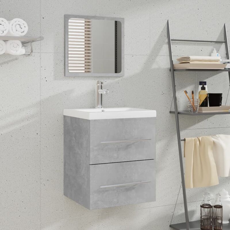 Armadietto Mobile da Bagno con Specchio Grigio Cemento 41x38,5x48 cm -84724