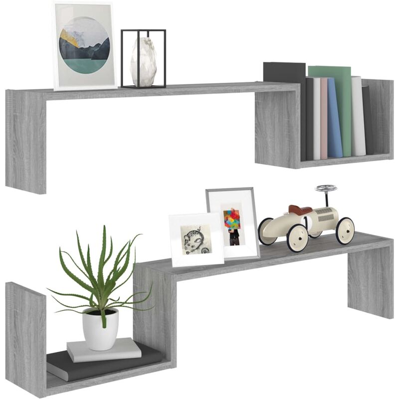 Set di 2 Scaffali da Parete Libreria da Parete Grigio Sonoma 100x15x20 cm  Multistrato -86445